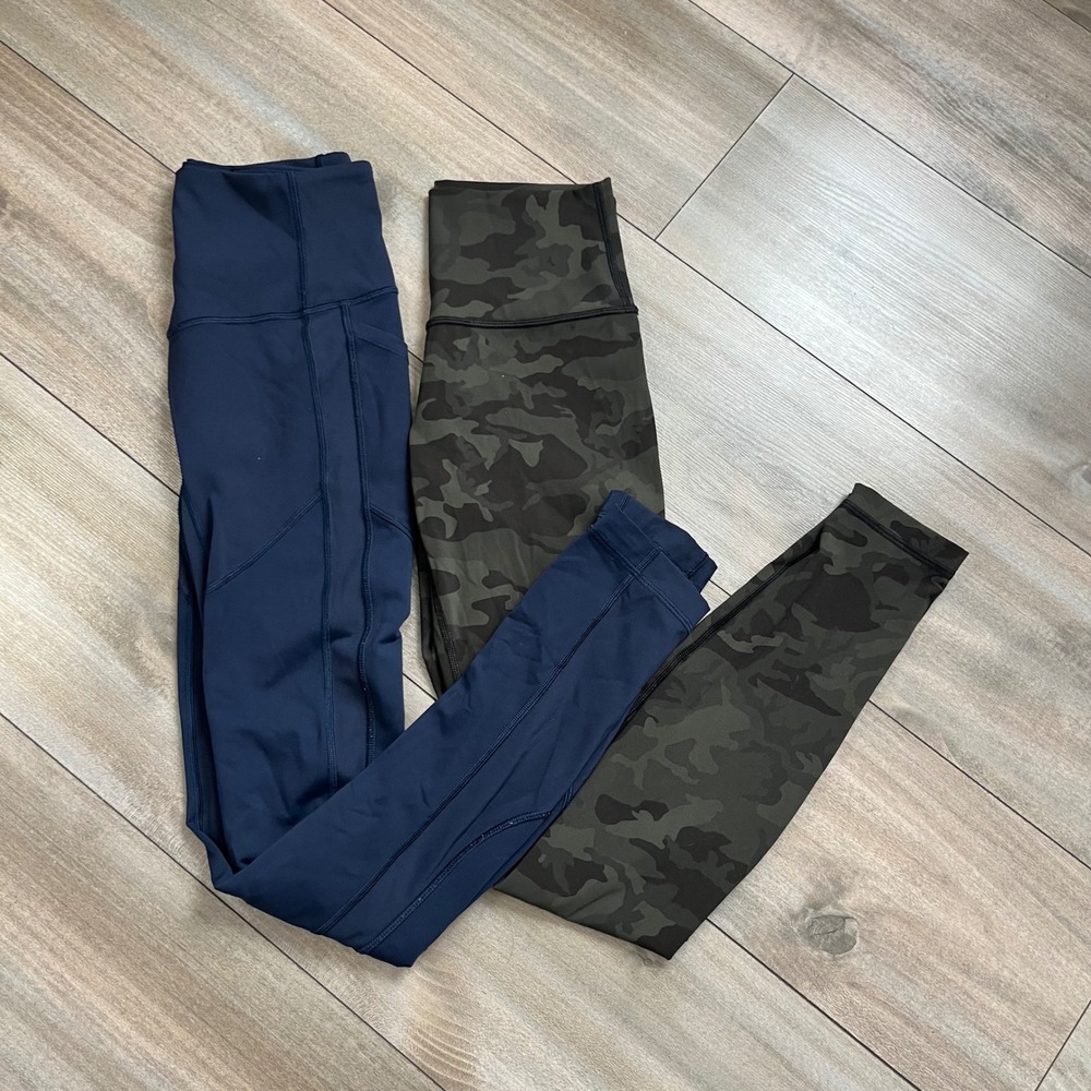 Lululemon Leggings Bundle Navy Blue Pockets & Heritage 365 Camo Size 4 H-39